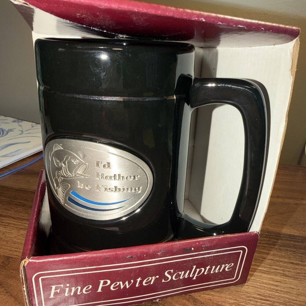 I’d Rather Be Fishing Large Black Coffee Mug